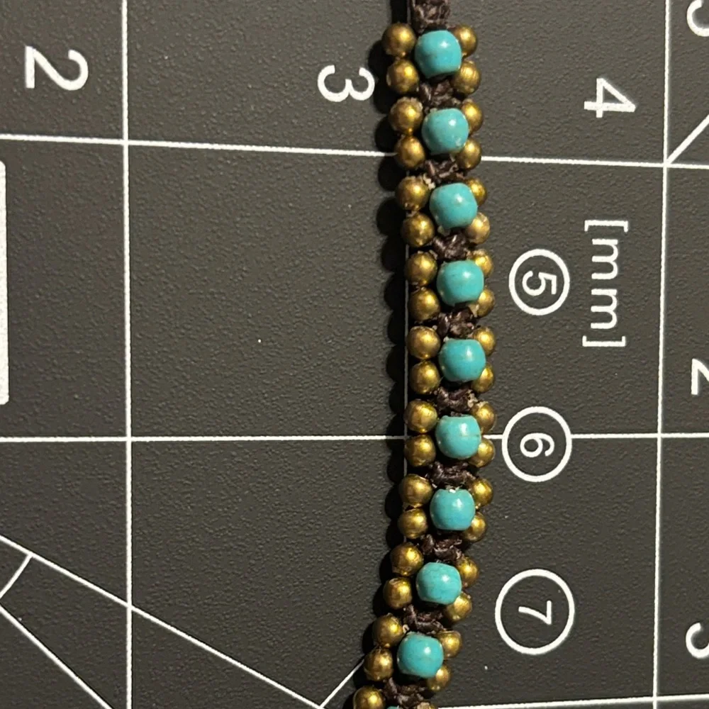 Turquoise and Tiger eye with brass beads‎ and bells woven braided bracelets